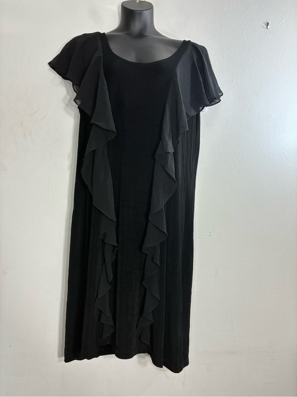 Slinky Brand Black Ruffle-Front Midi Dress